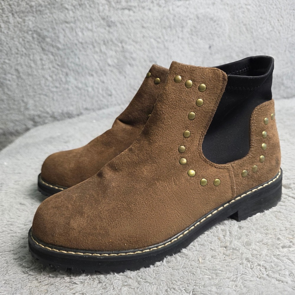 Seven 7 Women's Brown Faux Suede Studded Chelsea Ankle Boots Size‎ 9 NEW